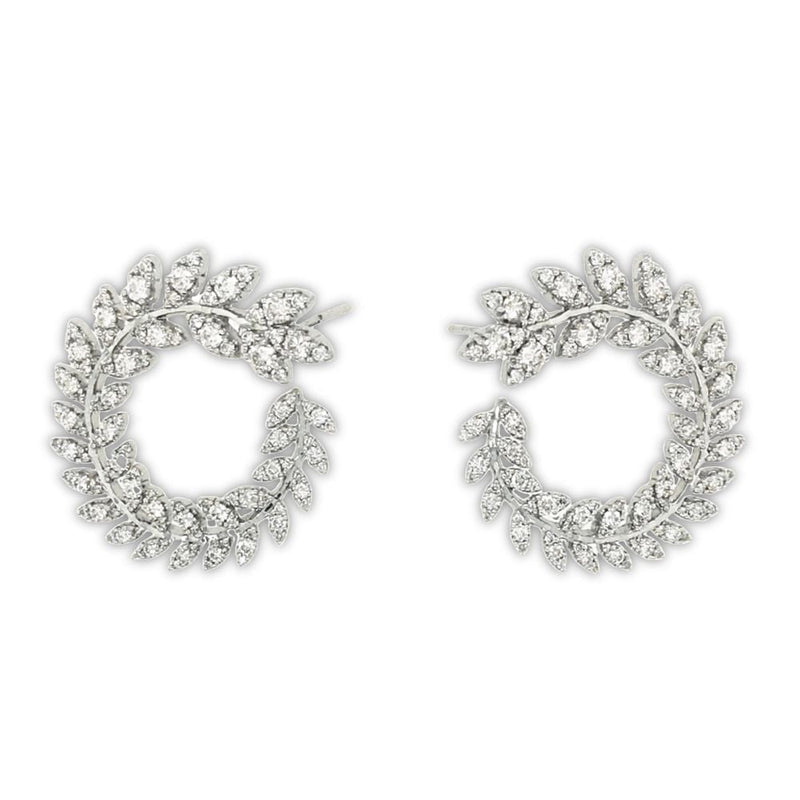 9ct White Gold Diamond Floral Hoop Earrings