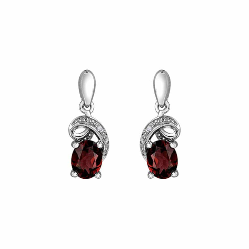 9ct White Gold Garnet & Diamond Delicate Swirl Drop Earrings