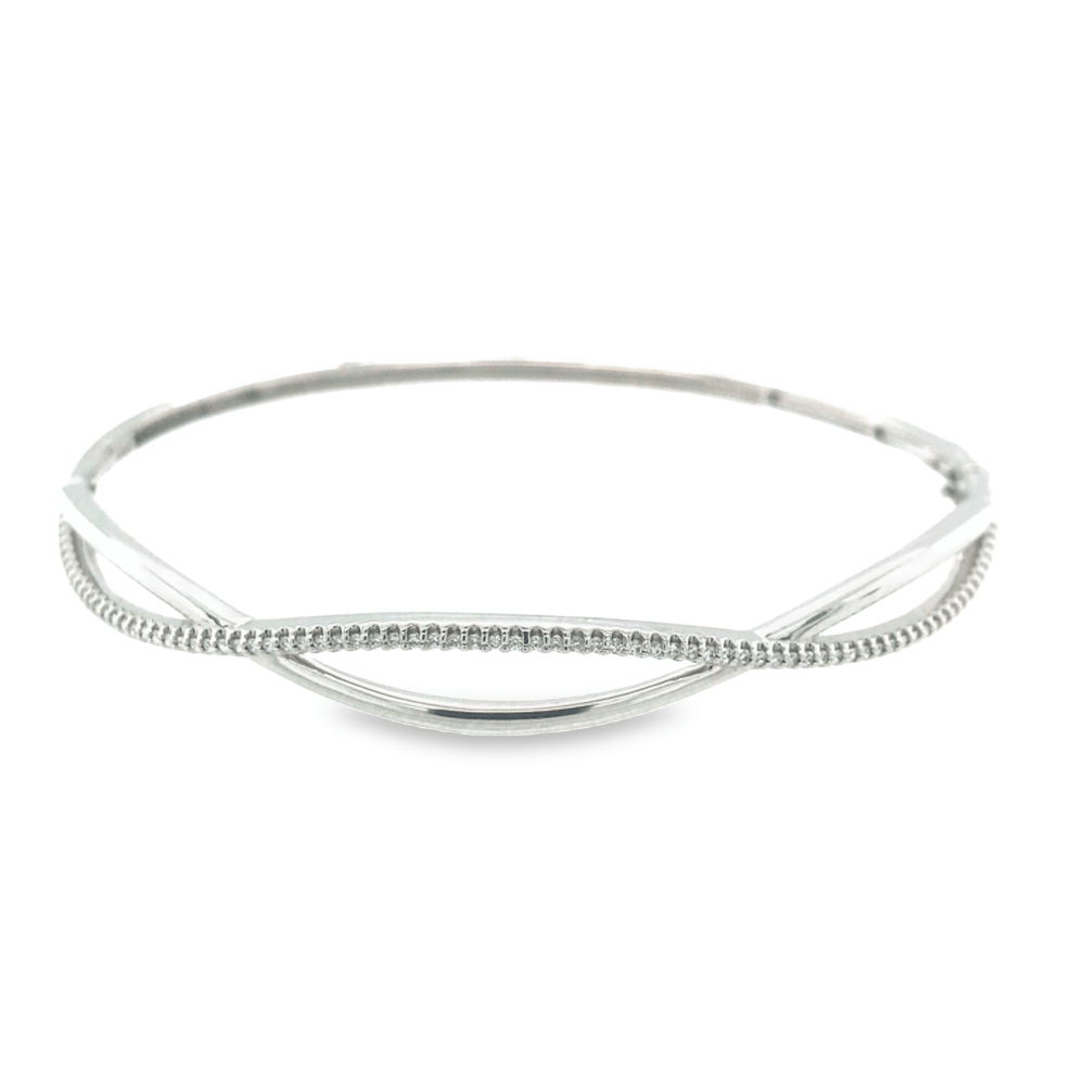 9ct White Gold Helix Diamond Bangle