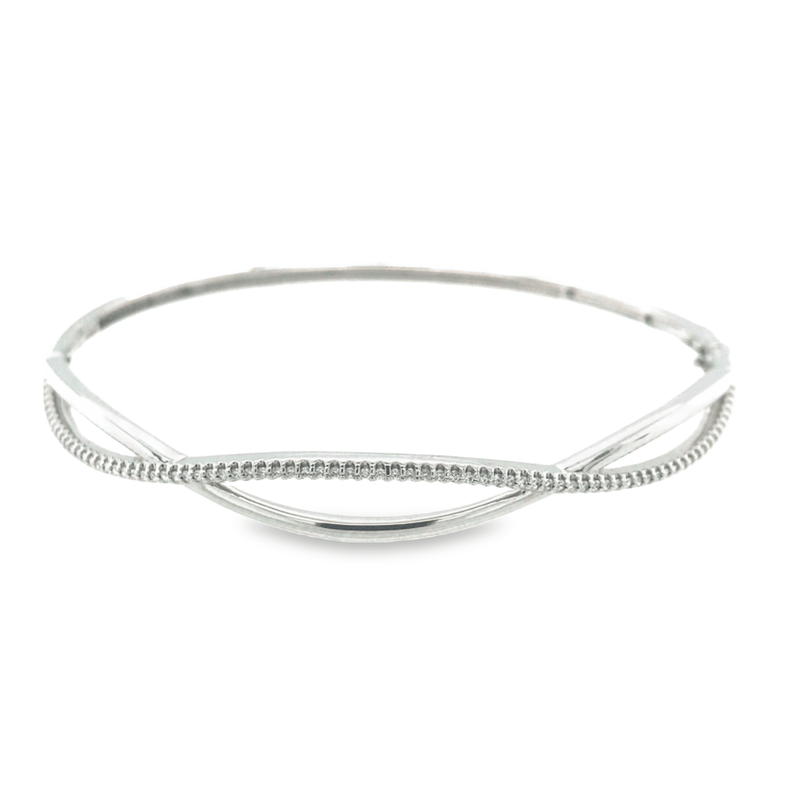 9ct White Gold Helix Diamond Bangle