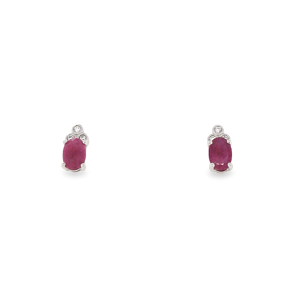 9ct White Gold Oval Cut Ruby & Diamond Earrings