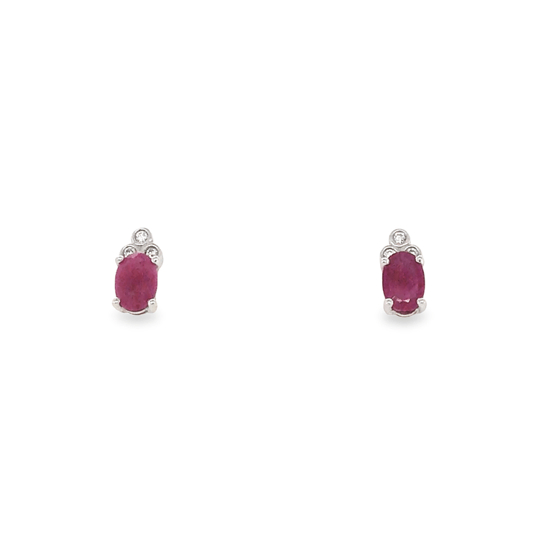 9ct White Gold Oval Cut Ruby & Diamond Earrings