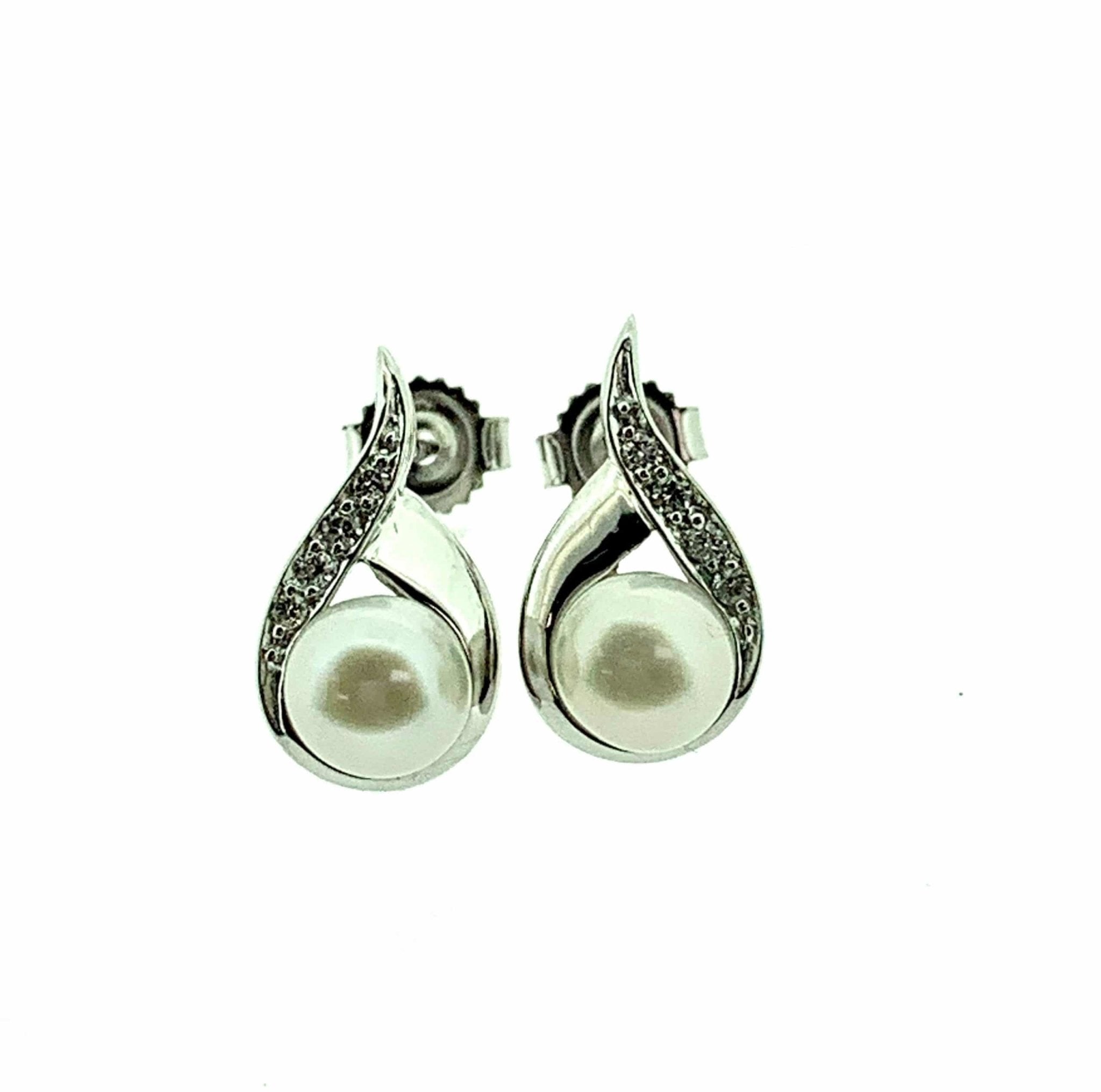 9ct White Gold Pearl & Diamond Teardrop Stud Earrings