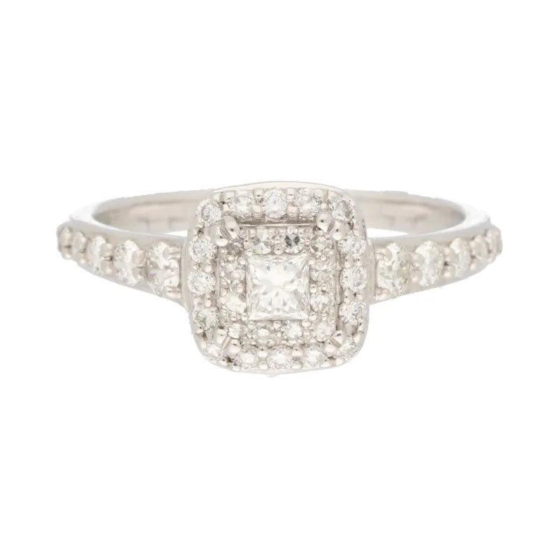 9ct White Gold Princess Cut Diamond Halo Cluster Ring 0.77ct263969