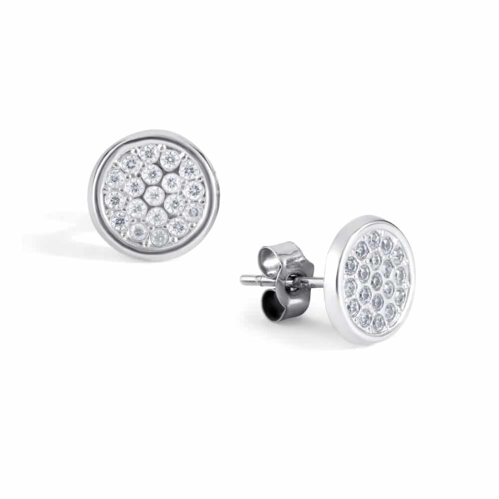9ct White Gold Round CZ Stud Earrings