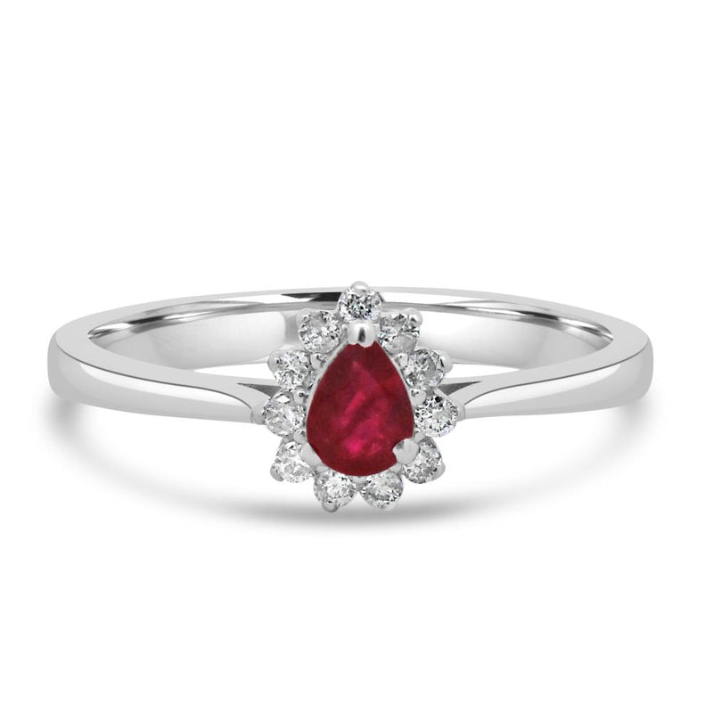 9ct White Gold Ruby Pear Cut 0.17ct Diamond 0.09ct Cluster RingWWW3781R