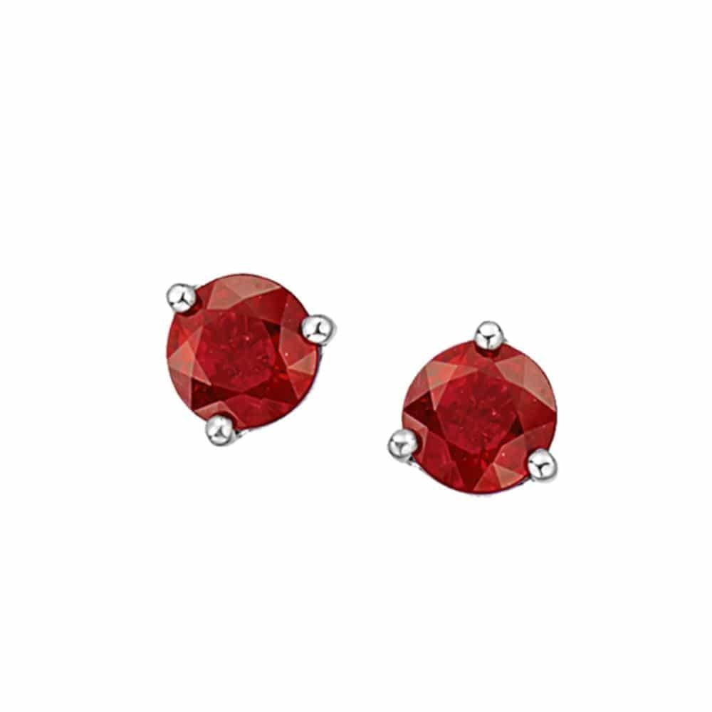 9ct White Gold Ruby Simple 3 Claw Stud Earrings