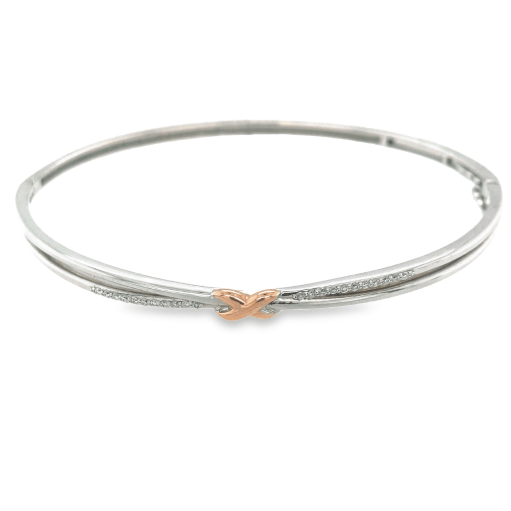 9ct White Gold with Rose Gold Cross Diamond Bangle
