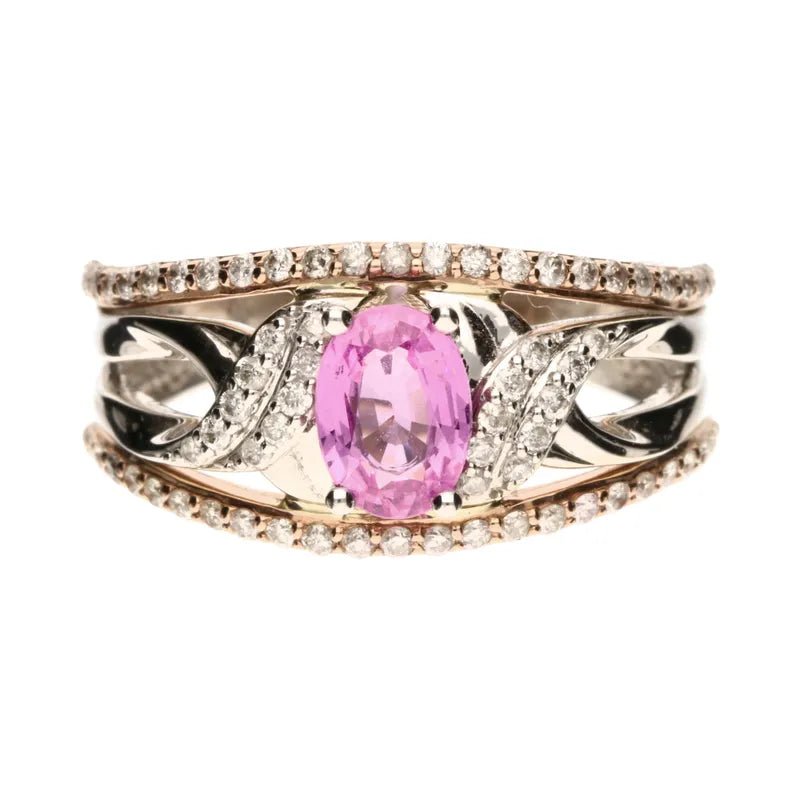 9ct White & Rose Gold Pink Sapphire & Diamond Dress Ring272213