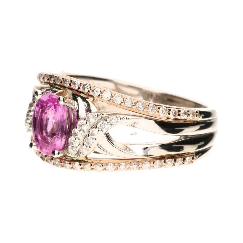 9ct White & Rose Gold Pink Sapphire & Diamond Dress Ring272213