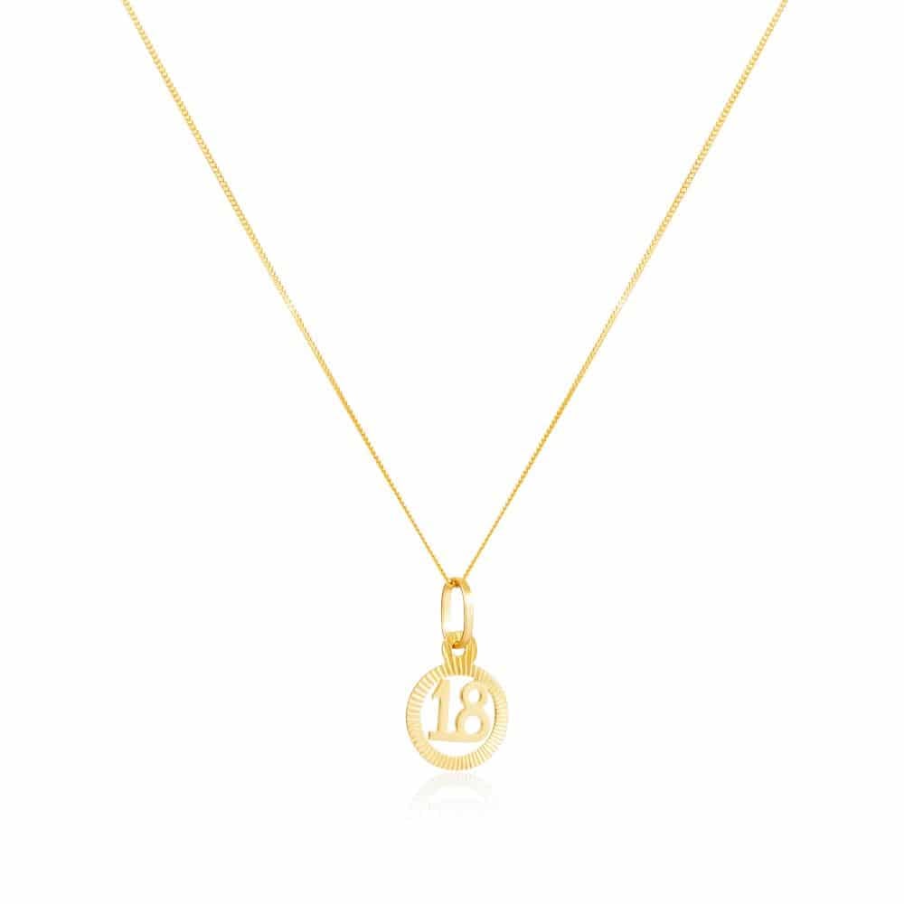 9ct Yellow Gold '18' Circle Pendant with Chain