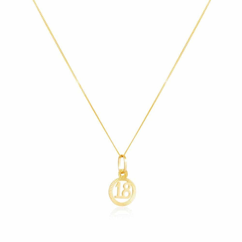 9ct Yellow Gold '18' Circle Pendant with Chain