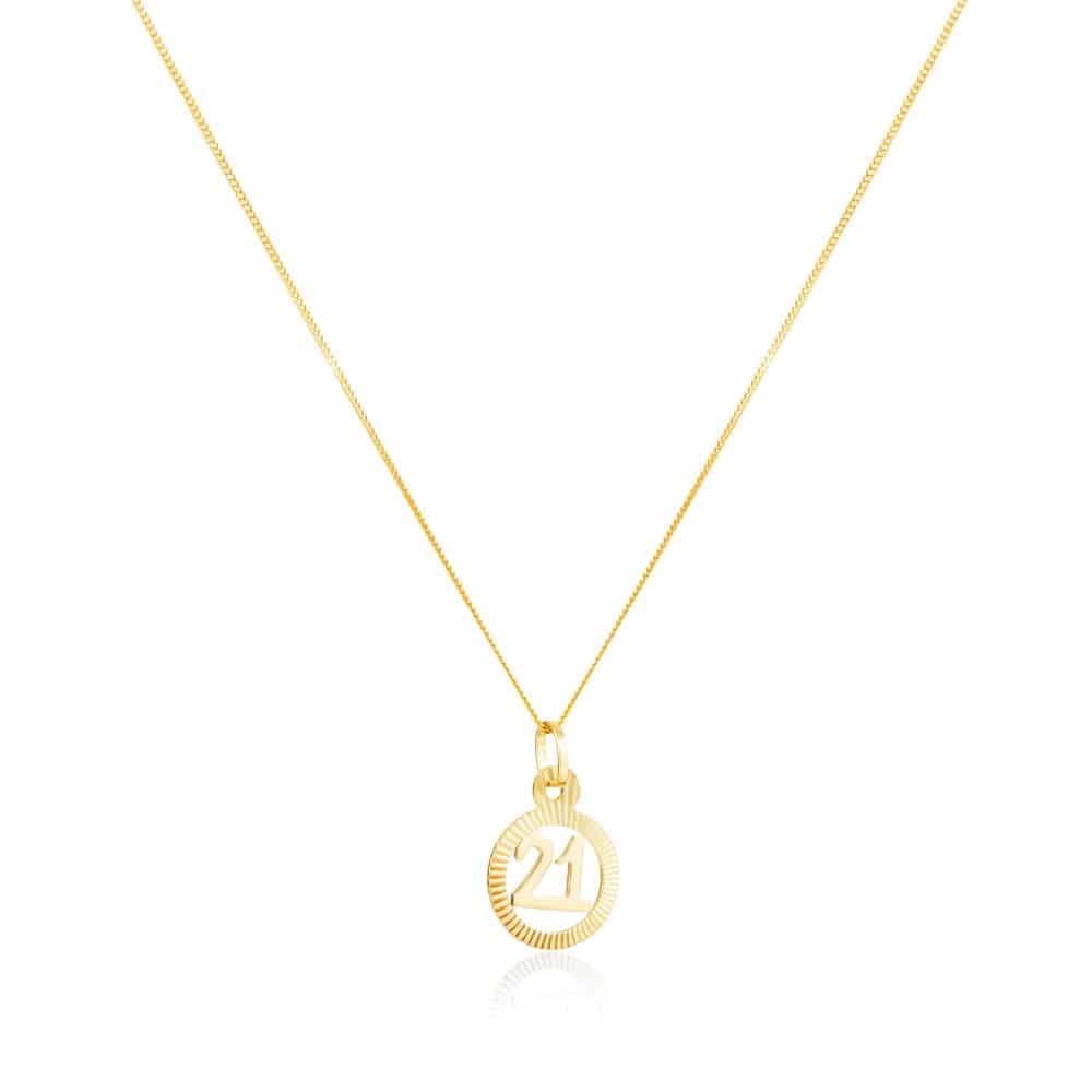 9ct Yellow Gold '21' Circle Pendant with Chain