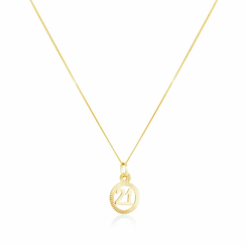 9ct Yellow Gold '21' Circle Pendant with Chain