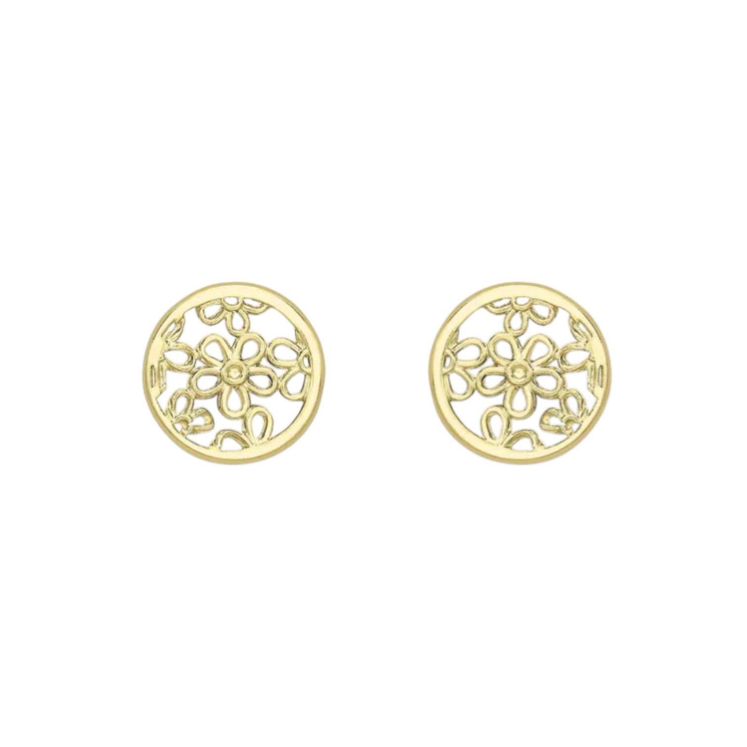 9ct Yellow Gold 7mm Filigree Round Stud Earrings