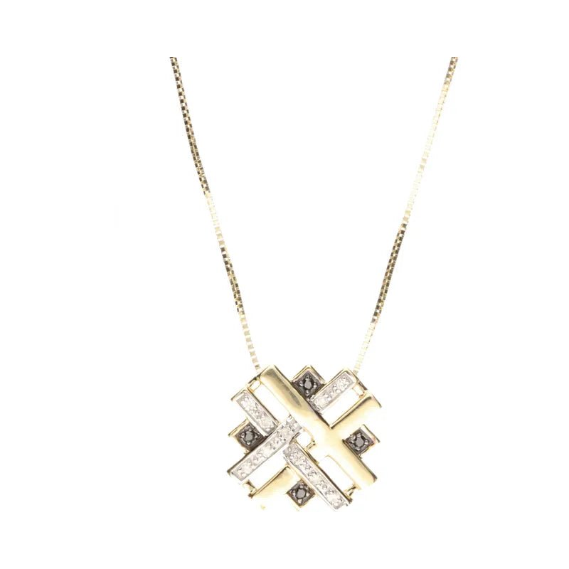 9ct Yellow Gold Black Diamond & Diamond Lattice Pendant274846