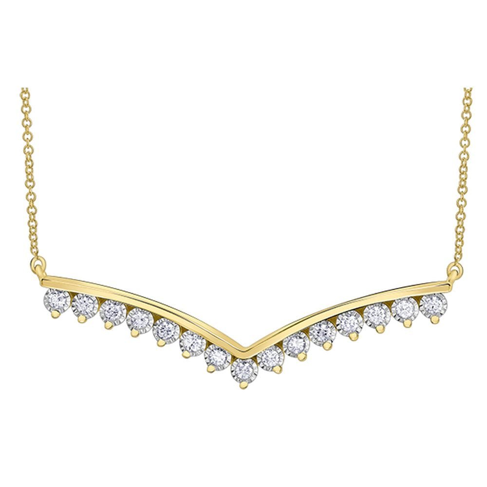 9ct Yellow Gold Chevron V Shape Brilliant Cut Diamond Pendant 0.50ct69807-N385YW/50-10