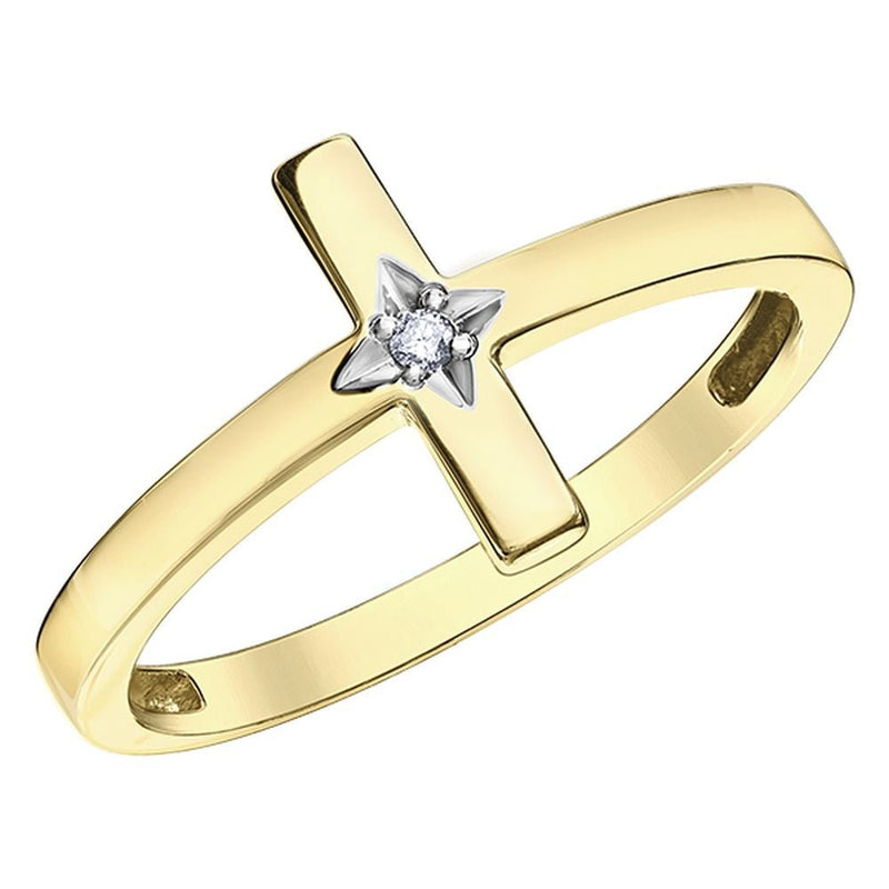 9ct Yellow Gold Cross Diamond Ring .01ct69807-CH543-10