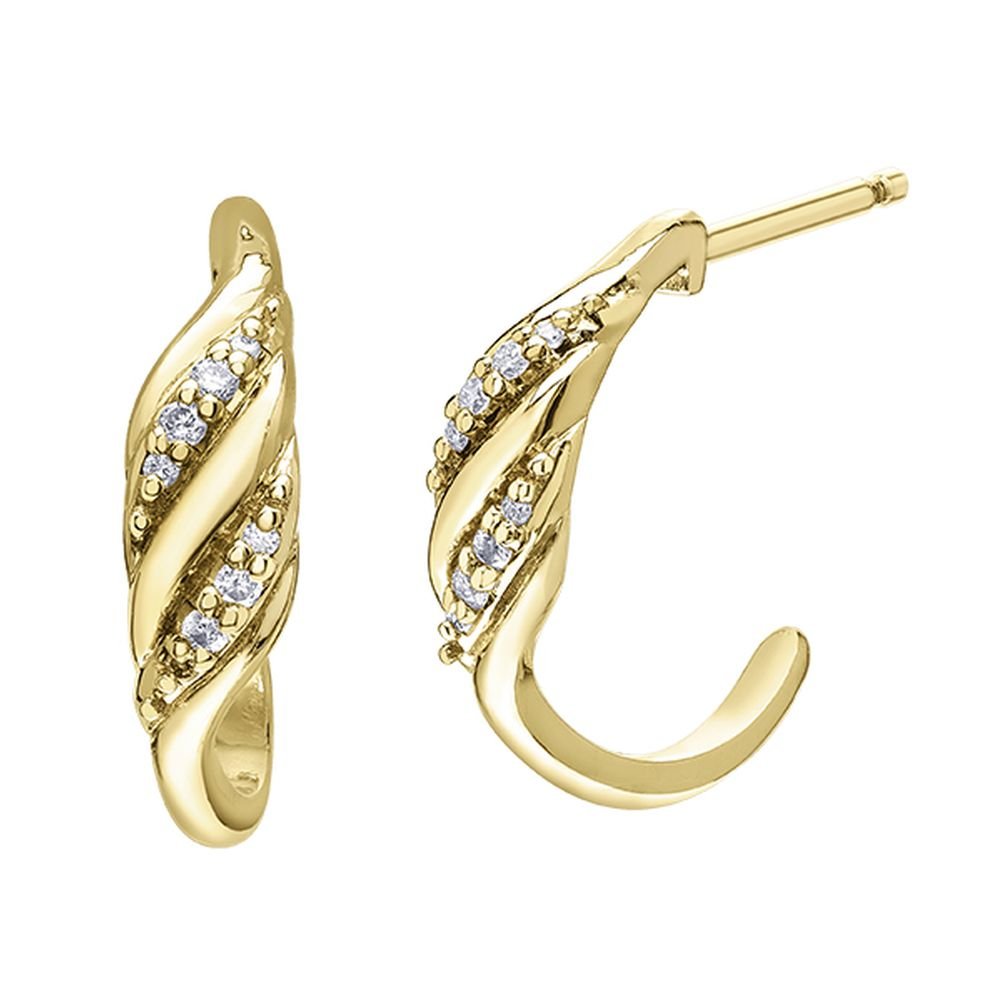 9ct Yellow Gold Crossover Leaf Half Hoop Earrings .06ct69807-E4497-10