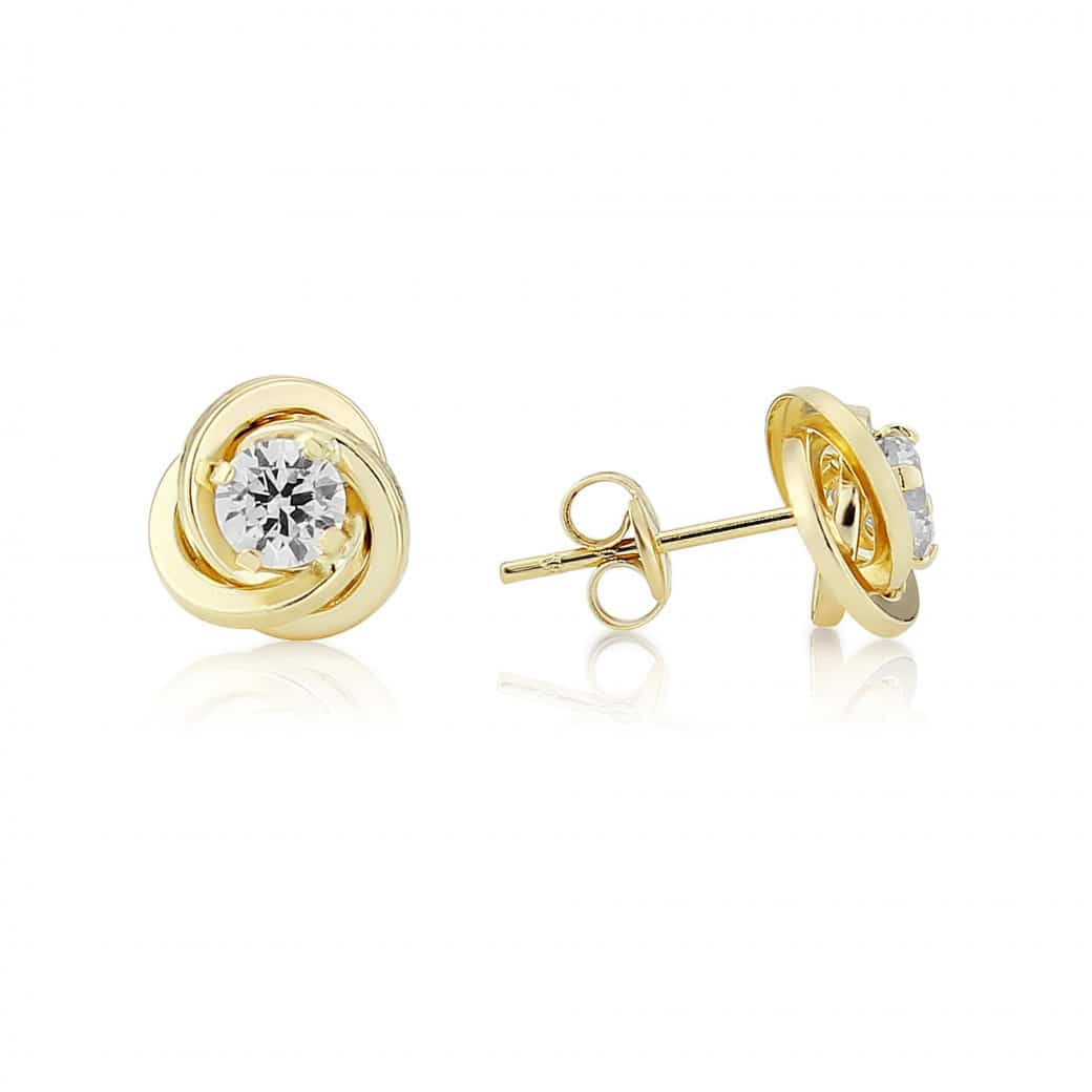 9ct Yellow Gold Cubic Zirconia Knot Stud Earrings