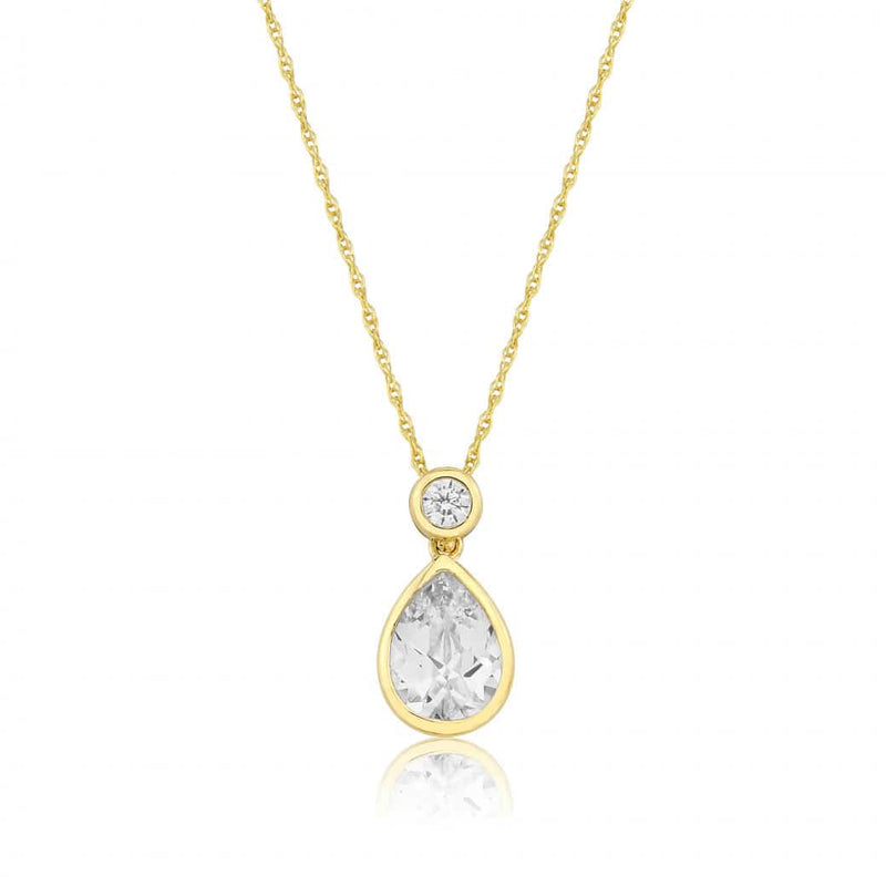 9ct Yellow Gold Cubic Zirconia Teardrop Pendant Necklace