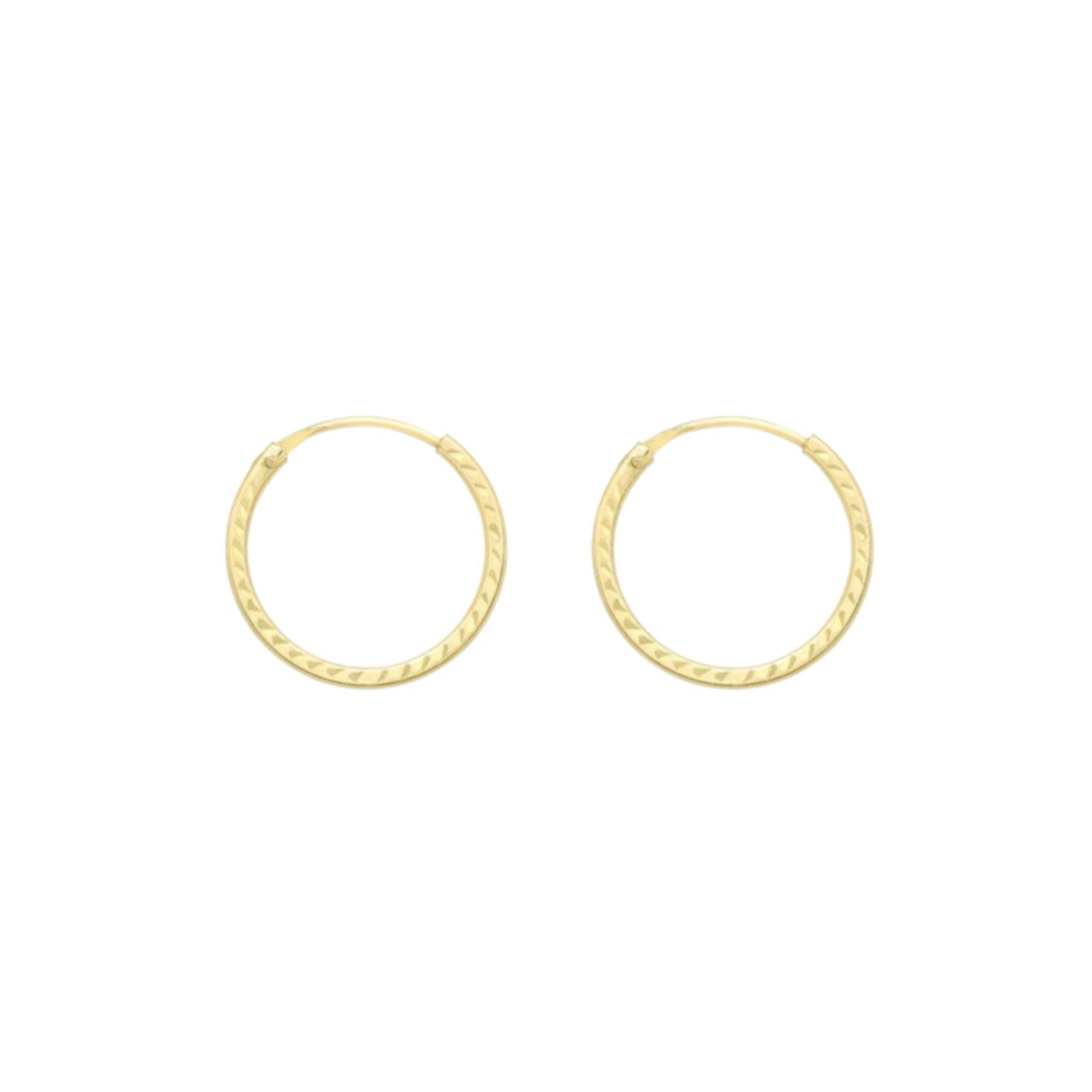 9ct Yellow Gold Diamond Cut 13mm Sleeper Hoop Earrings