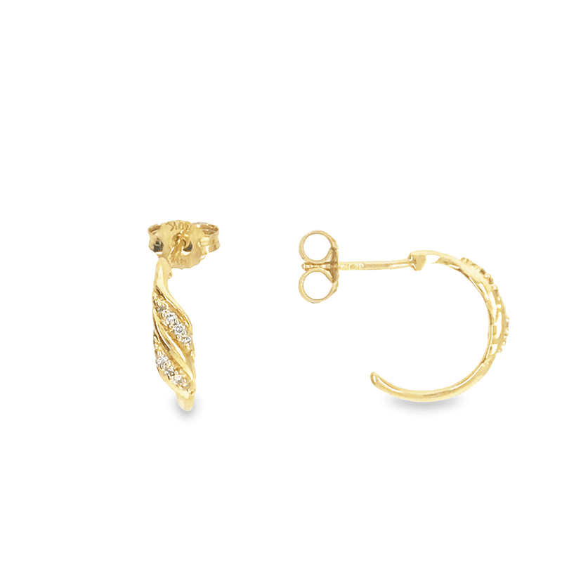 9ct Yellow Gold Diamond Set Swirl Half Hoop Earrings 0.06ct