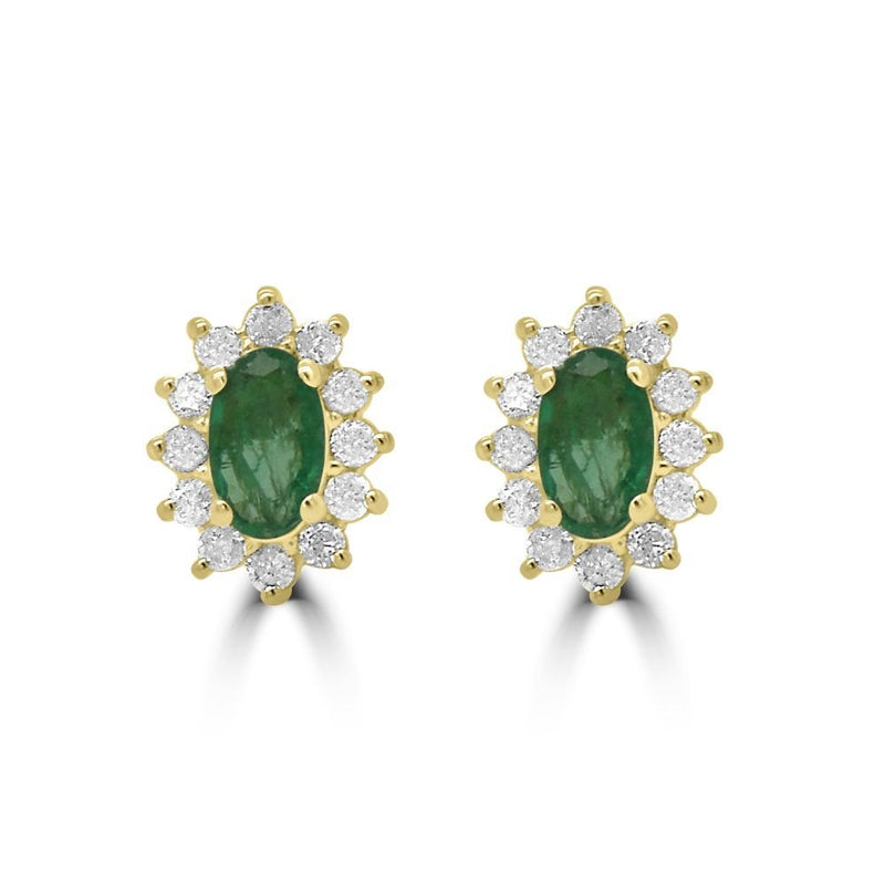 9ct Yellow Gold Emerald Oval 0.48ct Diamond 0.18ct Cluster Stud EarringsWWW3616ER