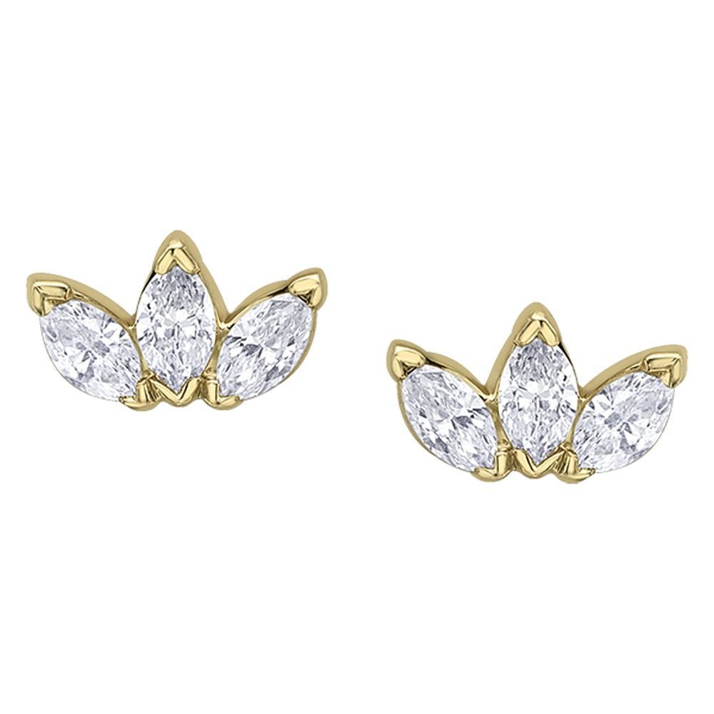 9ct Yellow Gold Floral Triple Diamond Stud Earrings .18ct69807-E4609/18-10