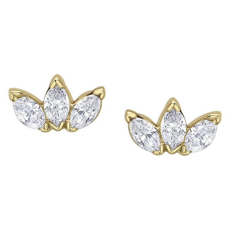 9ct Yellow Gold Floral Triple Diamond Stud Earrings .18ct69807-E4609/18-10