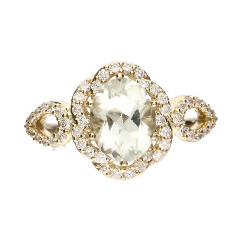 9ct Yellow Gold Green Amethyst & Diamond Cluster Ring274810