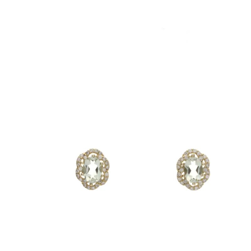 9ct Yellow Gold Green Amethyst & Diamond Stud Earrings274831
