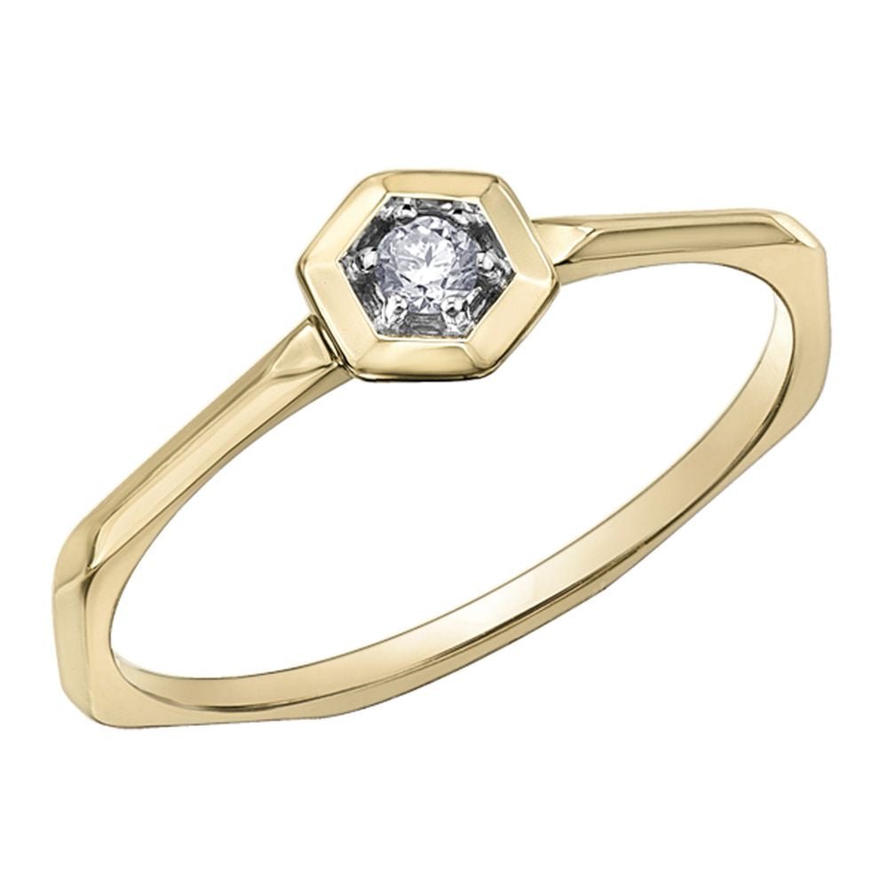 9ct Yellow Gold Hexagon Diamond Ring .05ct69807-CH655/05-10
