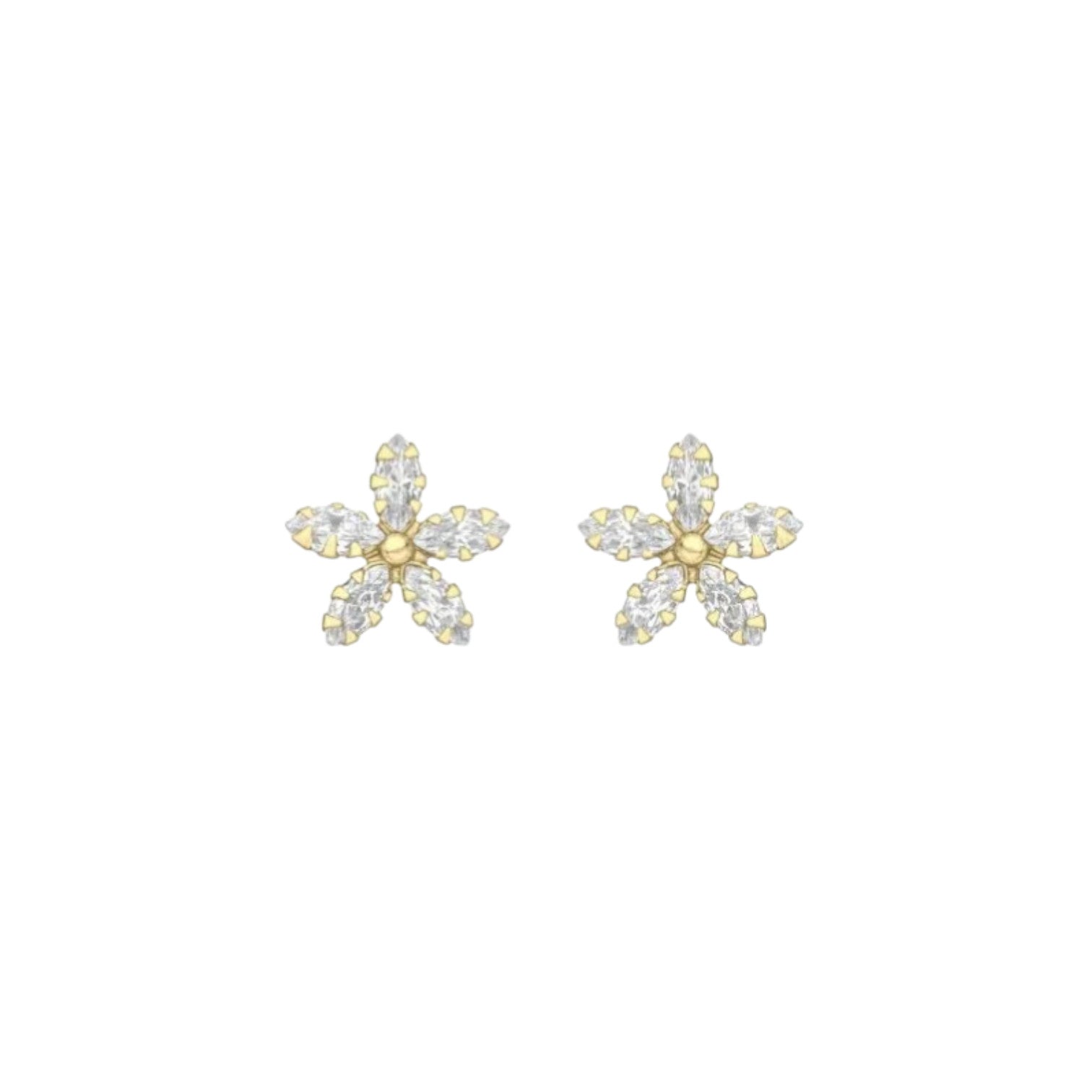 9ct Yellow Gold Marquise Flower Stud Earrings 1.58.9569