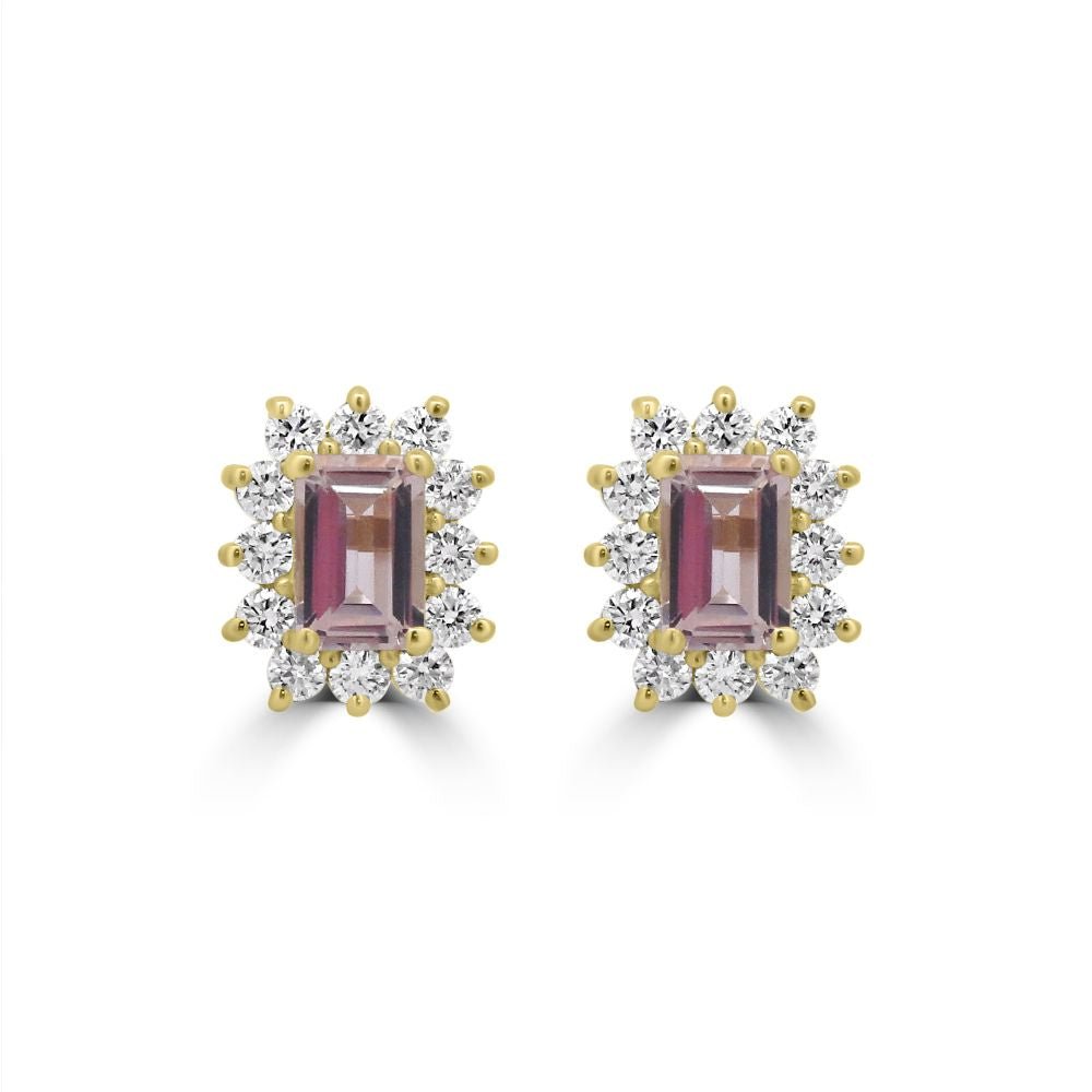 9ct Yellow Gold Morganite Octagonal Cut 1.03ct Lab Diamond 0.60ct Cluster Stud EarringsWLGD1497ER