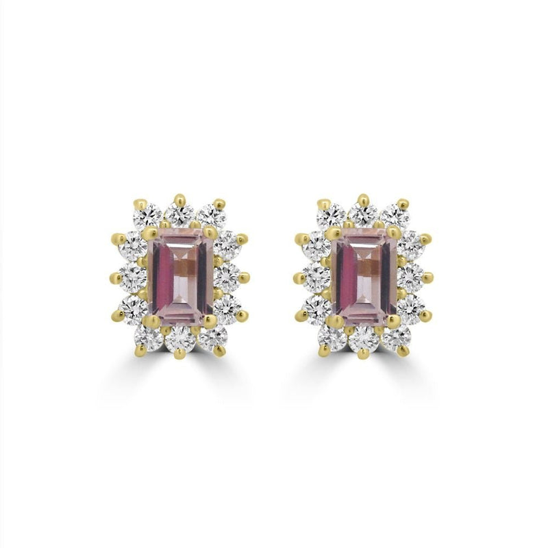9ct Yellow Gold Morganite Octagonal Cut 1.03ct Lab Diamond 0.60ct Cluster Stud EarringsWLGD1497ER