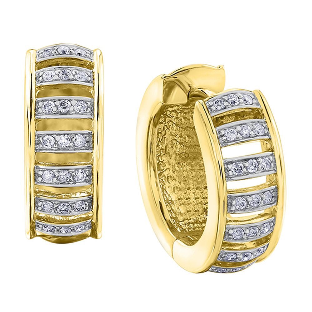 9ct Yellow Gold Openwork Ribbed Diamond Hoop Earrings .15ct69807-E3399/15-10