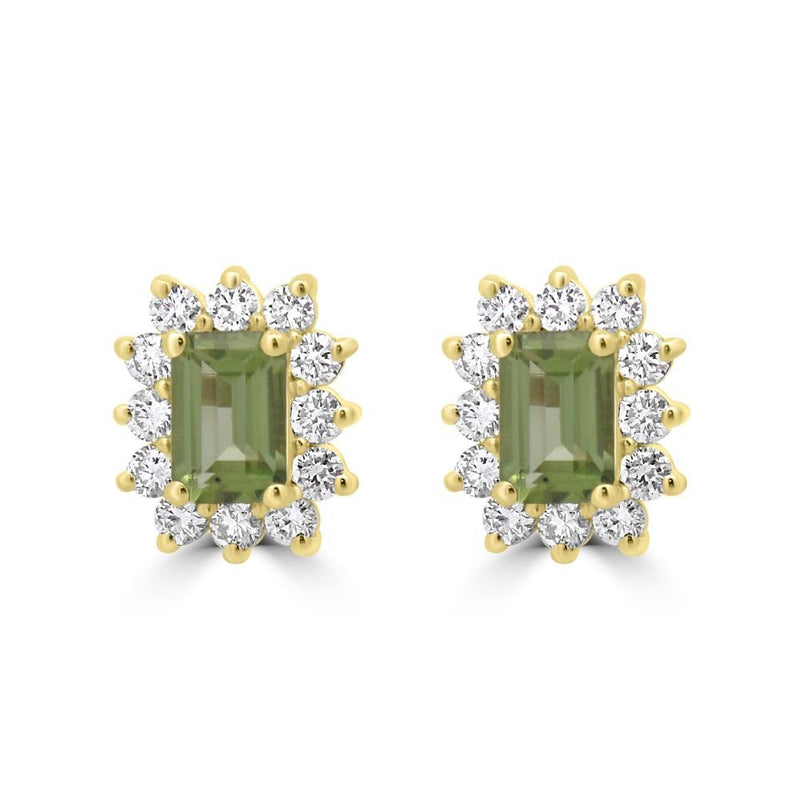 9ct Yellow Gold Peridot Octagonal Cut 1.31ct Lab Diamond 0.60ct Cluster Stud EarringsWLGD1495ER
