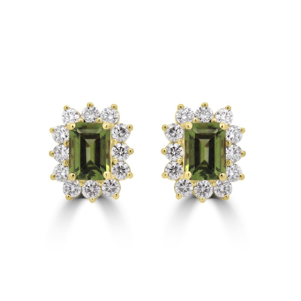 9ct Yellow Gold Peridot Octagonal Cut 2.13ct Lab Diamond 1.17ct Cluster Stud EarringsWLGD1447ER