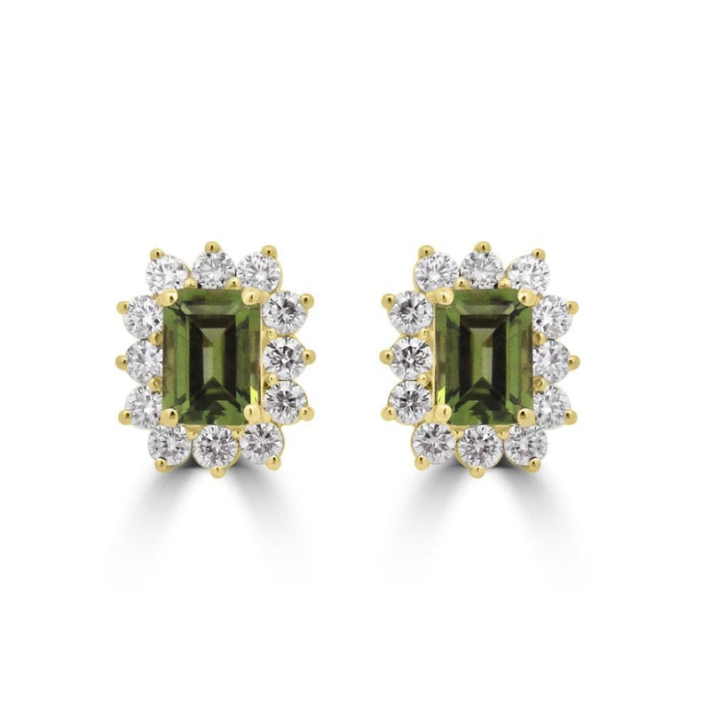 9ct Yellow Gold Peridot Octagonal Cut 2.33ct Lab Diamond Cluster Stud EarringsWLGD1446ER