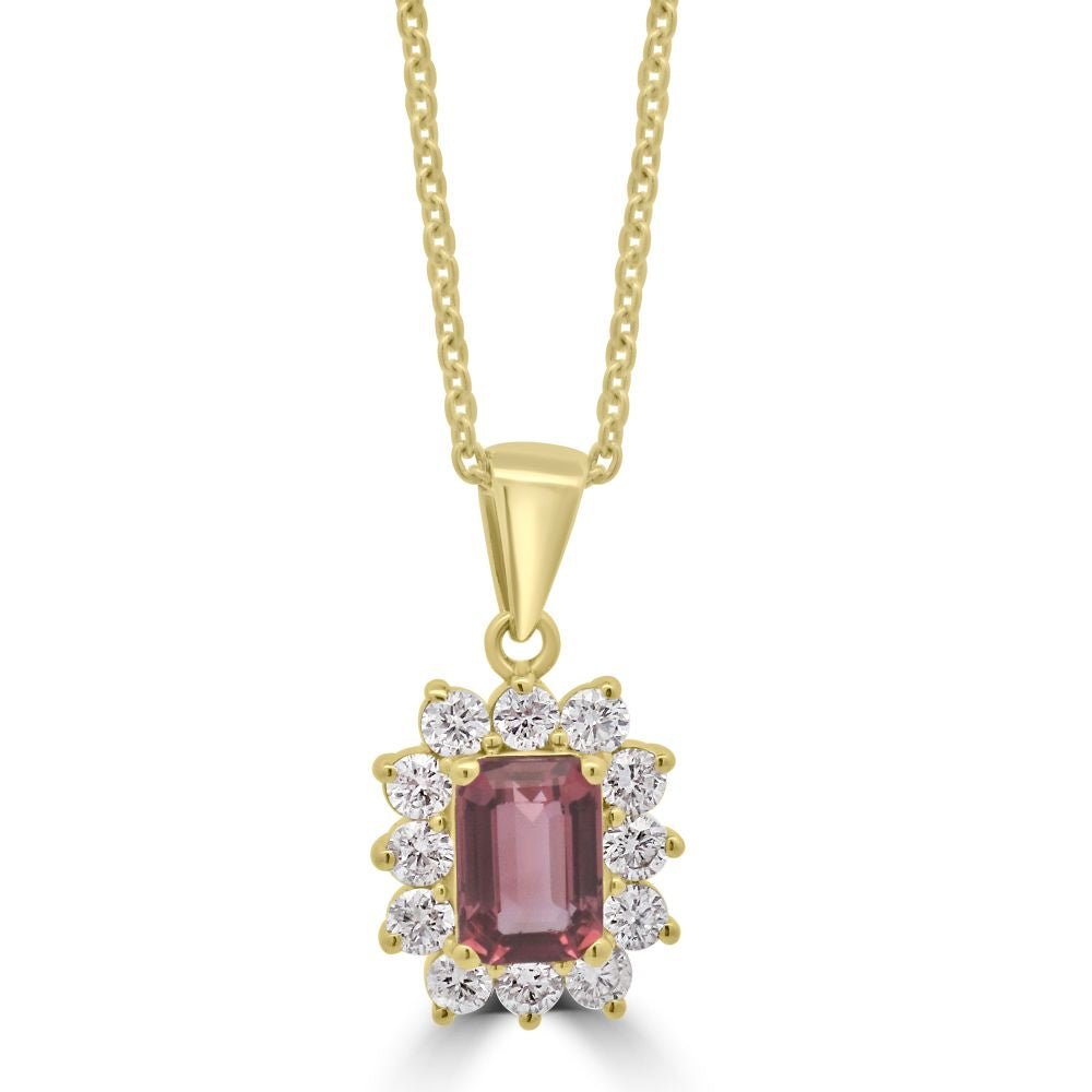 9ct Yellow Gold Pink Tourmaline Octagonal Cut 1.06ct Lab Diamond 0.56ct Cluster PendantWLGD1440P