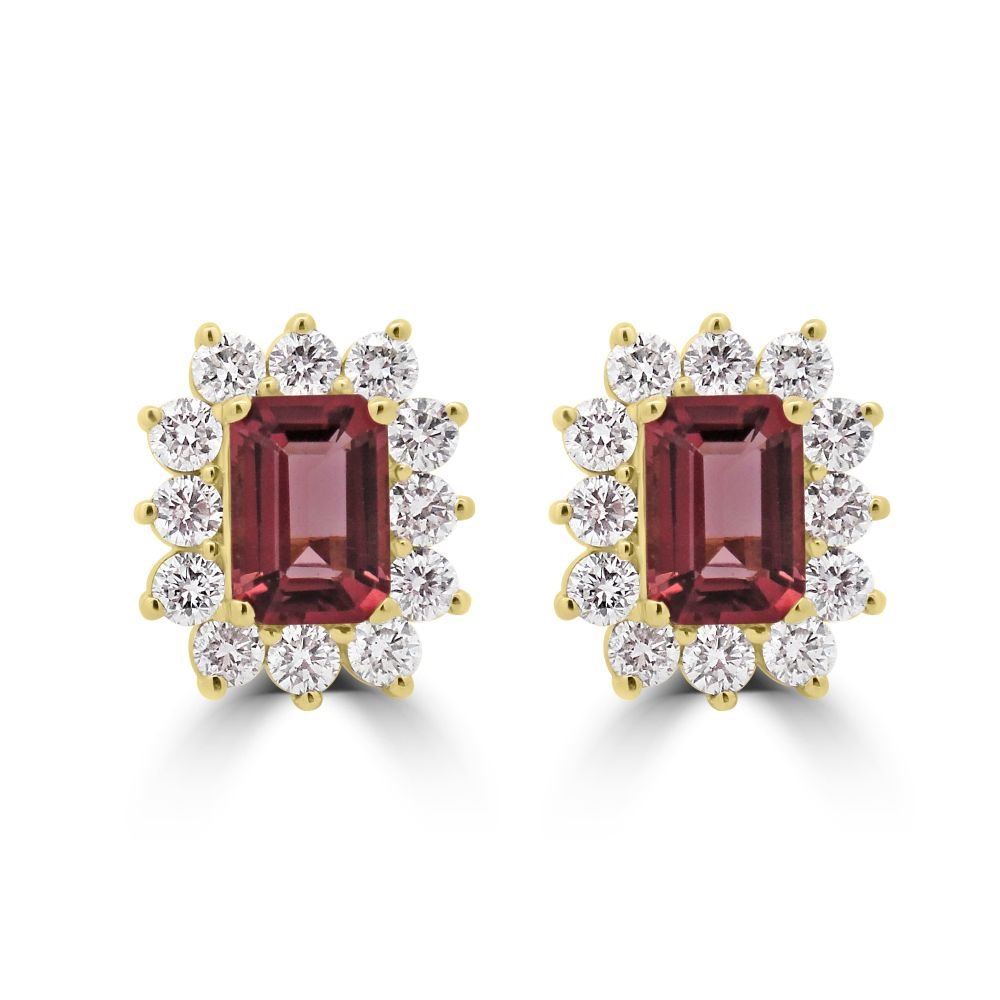 9ct Yellow Gold Pink Tourmaline Octagonal Cut 1.85ct Lab Diamond 1.15ct Cluster Stud EarringsWLGD1440ER