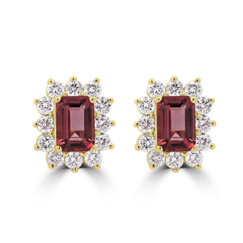 9ct Yellow Gold Pink Tourmaline Octagonal Cut 1.85ct Lab Diamond 1.15ct Cluster Stud EarringsWLGD1440ER