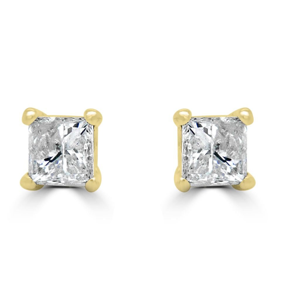 9ct Yellow Gold Princess Cut 0.48ct Diamond Gallery Stud EarringsWWW2017
