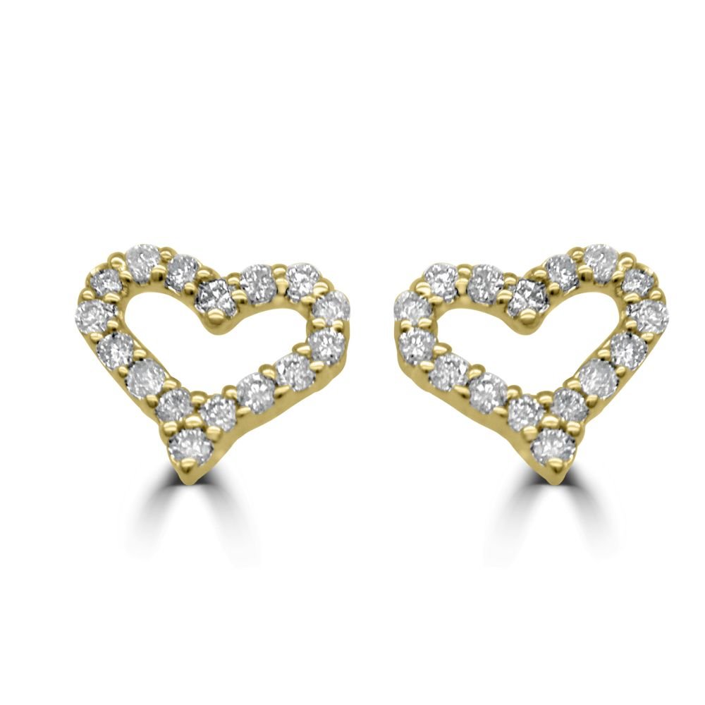 9ct Yellow Gold Round Brilliant Cut Diamond 0.35ct Heart Stud EarringsWWW2521