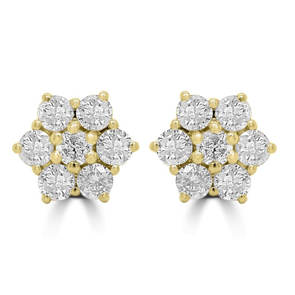 9ct Yellow Gold Round Brilliant Cut Diamond 1.35ct Edge Cluster Stud EarringsWWW2578