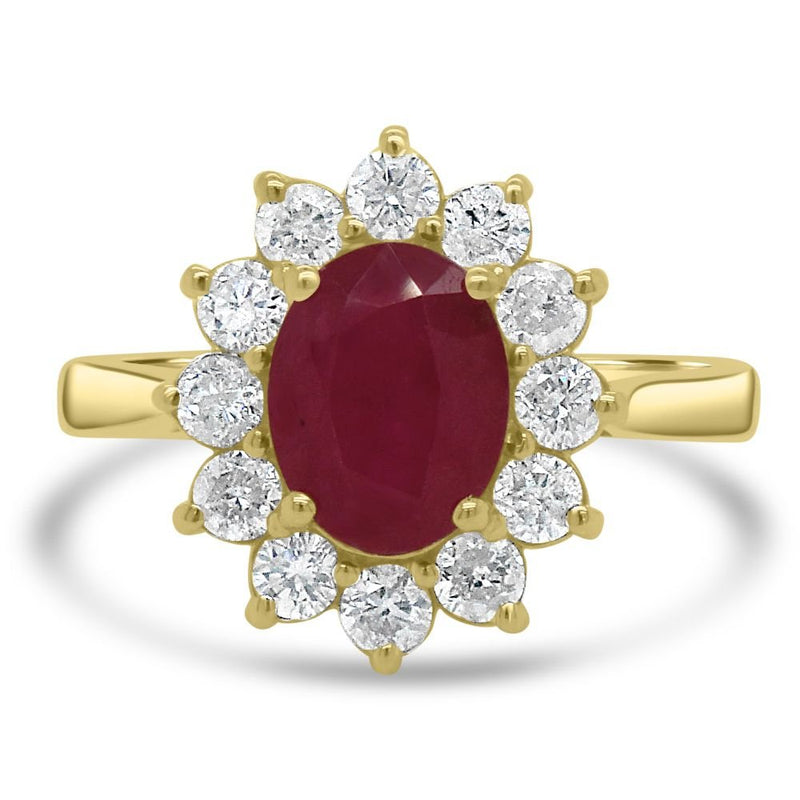 9ct Yellow Gold Ruby Oval Cut 1.52ct Diamond 0.70ct Cluster RingWWW2849R