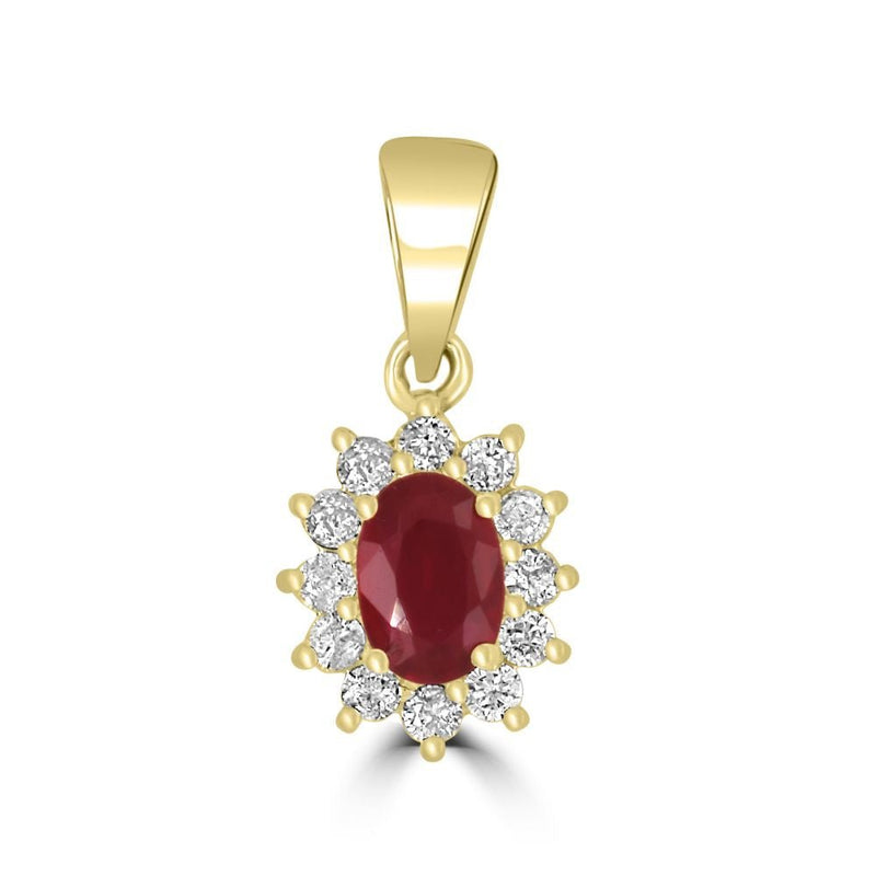 9ct Yellow Gold Ruby Oval Cut Cut 0.64ct Diamond 0.25ct Cluster PendantWWW2145P