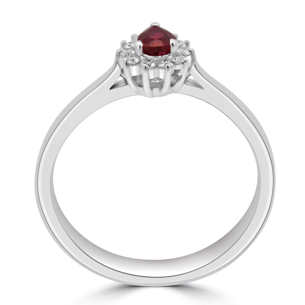 9ct Yellow Gold Ruby Pear Cut 0.18ct Diamond 0.08ct Cluster RingWWW3805R