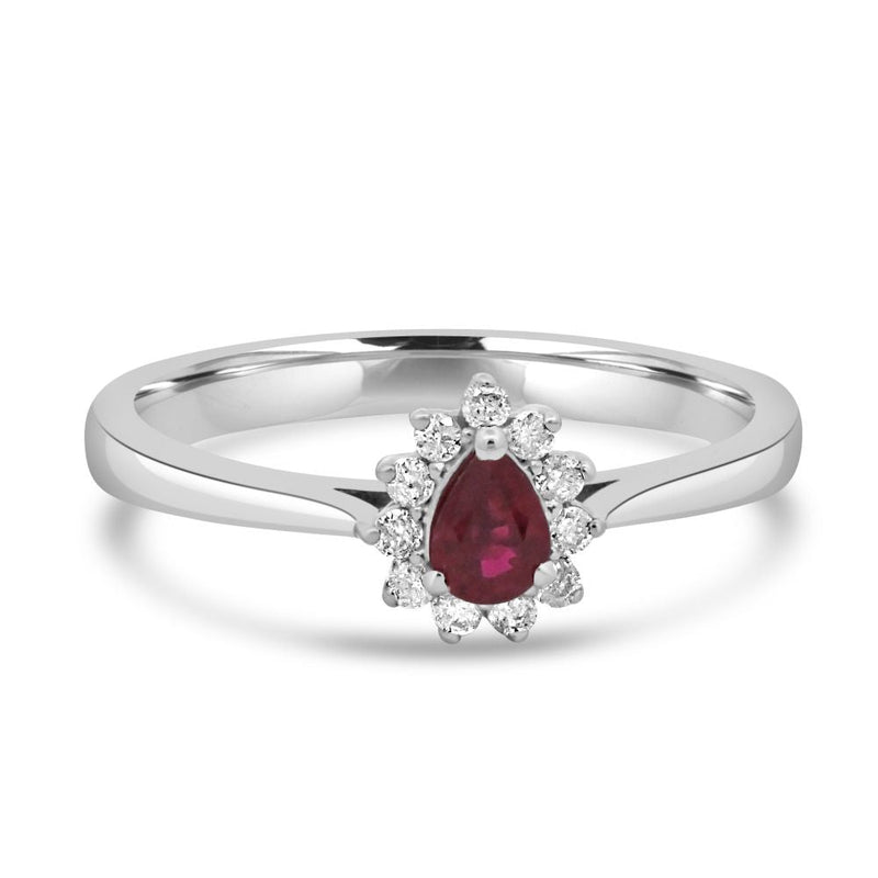 9ct Yellow Gold Ruby Pear Cut 0.18ct Diamond 0.08ct Cluster RingWWW3805R